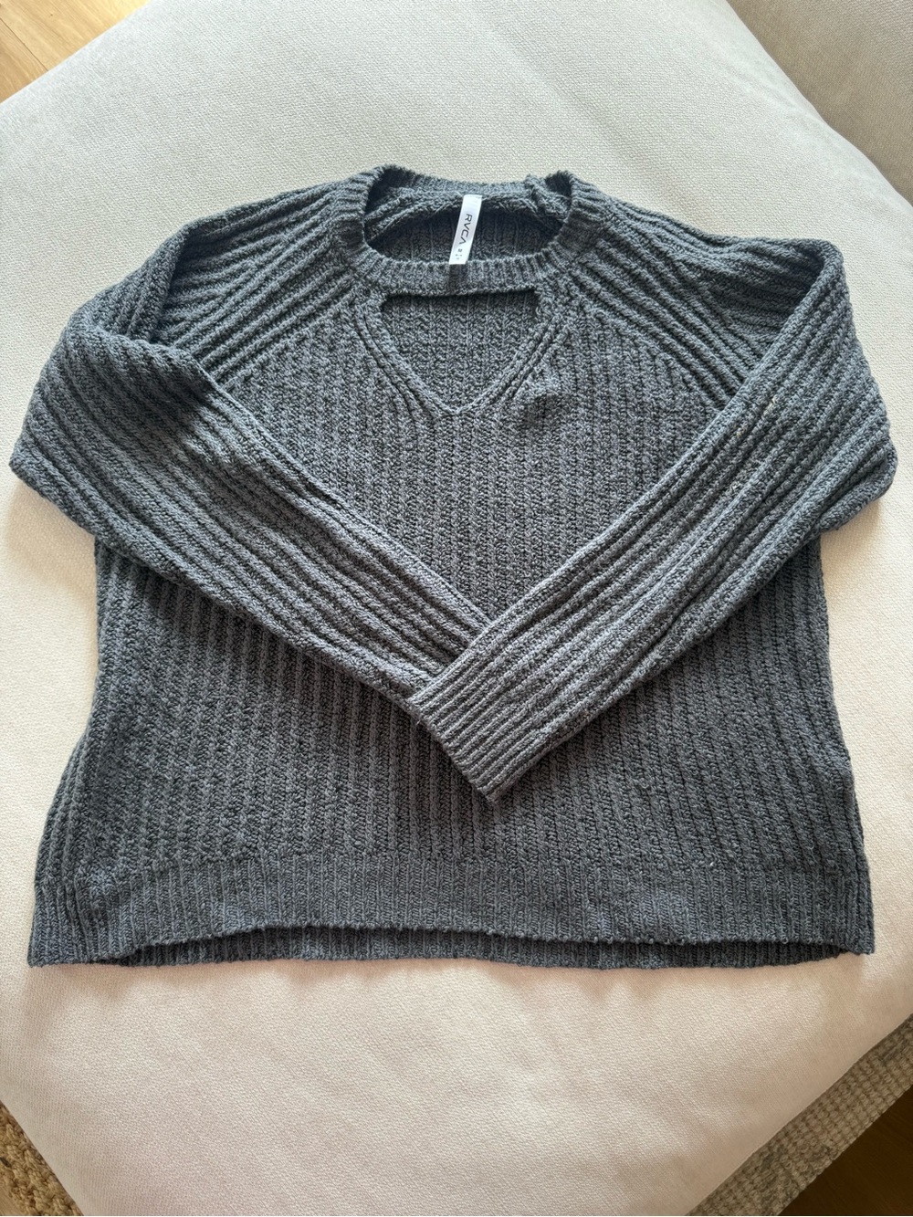 RVCA Charcoal Gray Ribbed V-Neck Knit Sweater